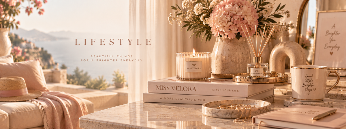 Feminine lifestyle and home decor styled in a soft luxury setting