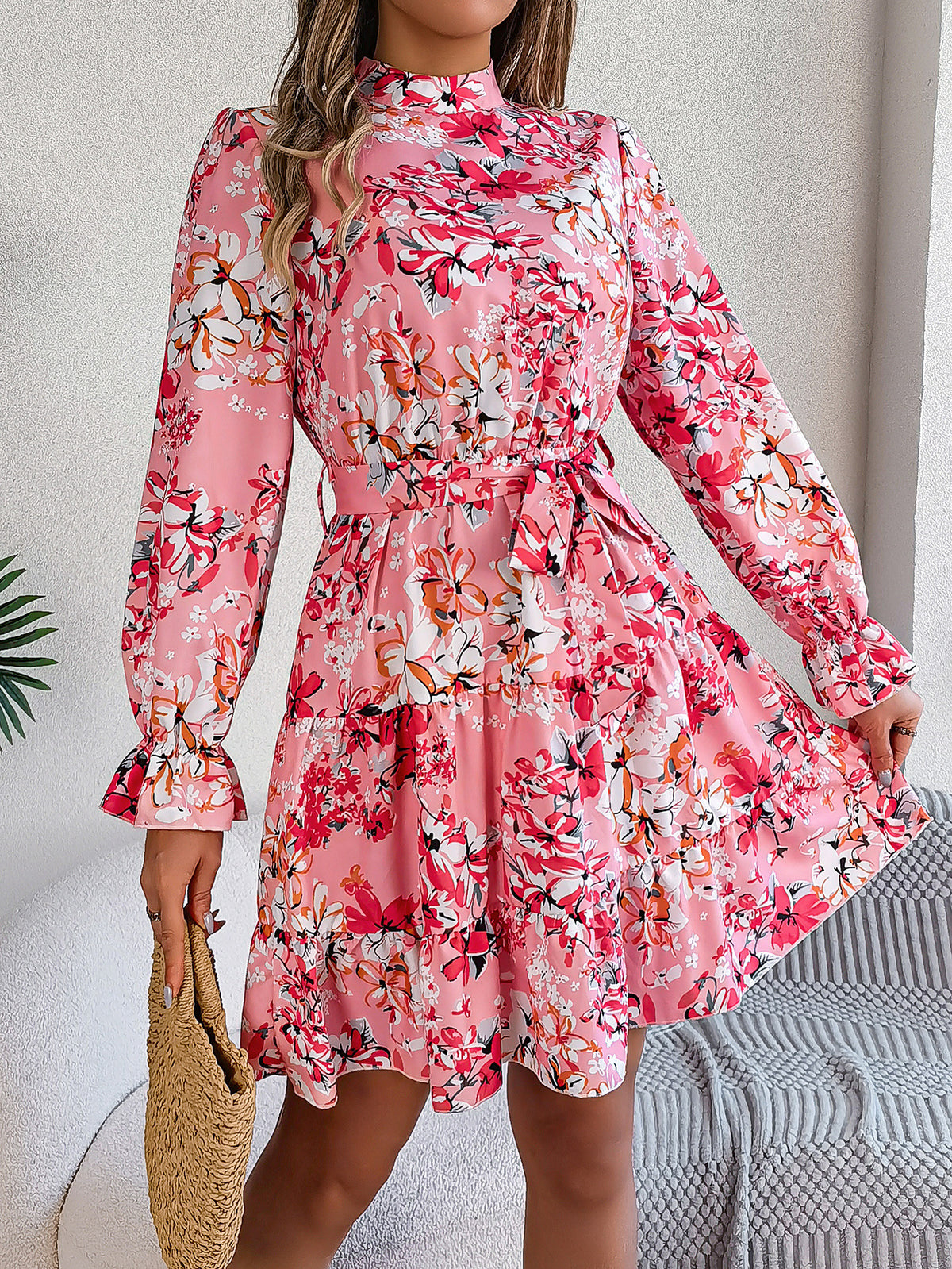 Miss Velora Flora Ruffle Dress in Pink