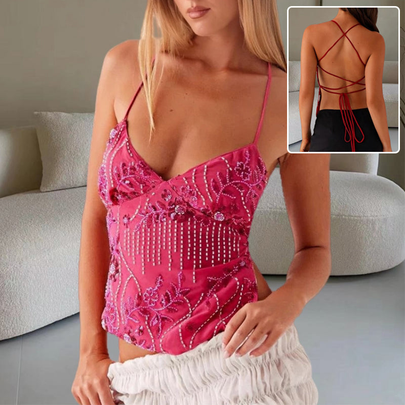 Miss Velora Marisol Beaded Halter Top, main product image