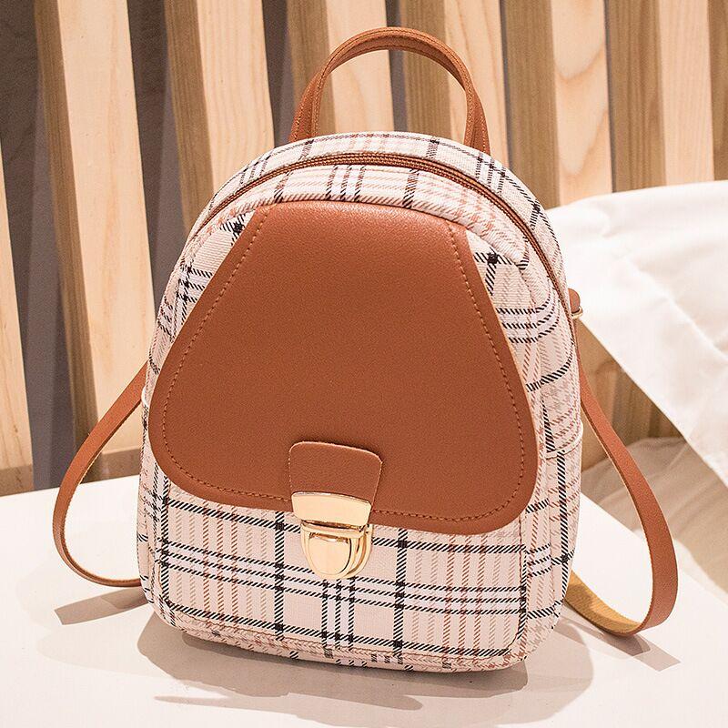 Miss Velora Melina Plaid Mini Backpack in Brown