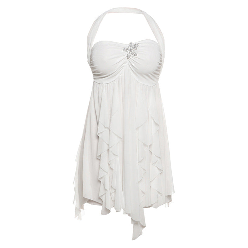 Miss Velora Circe Mesh Mini Dress in White