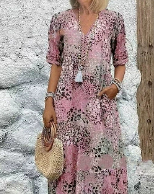 Miss Velora Safira Printed Midi Dress in Pink