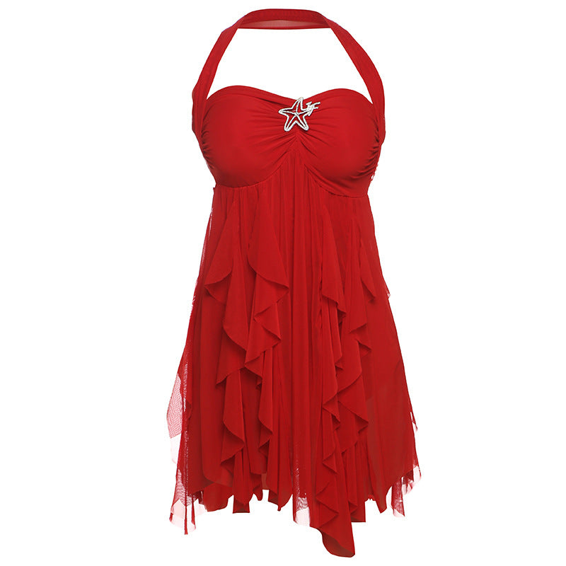 Miss Velora Circe Mesh Mini Dress in Red