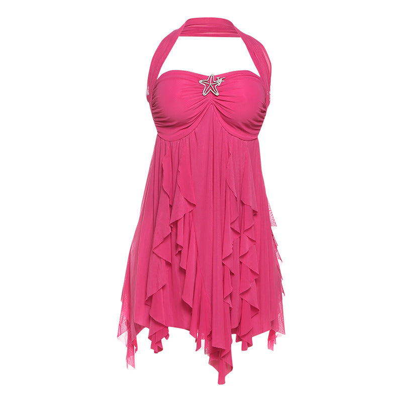 Miss Velora Circe Mesh Mini Dress in Rose Red