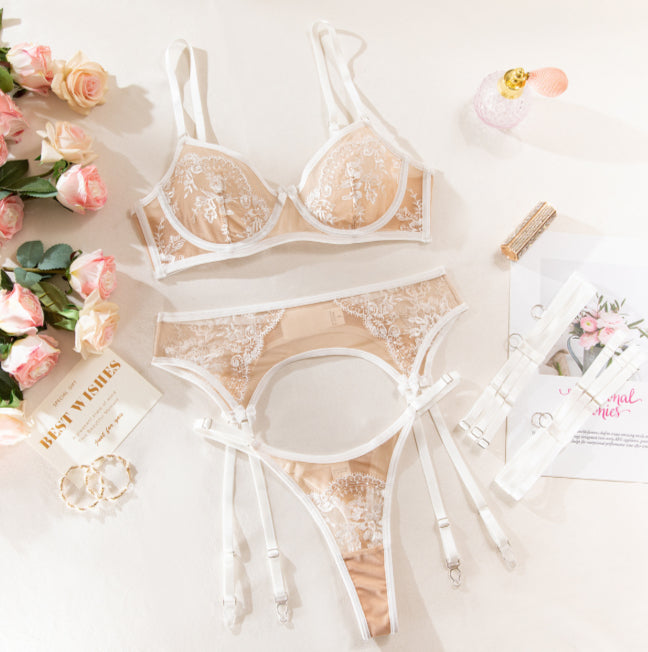 Miss Velora Rosalia Embroidered Lingerie Set in White