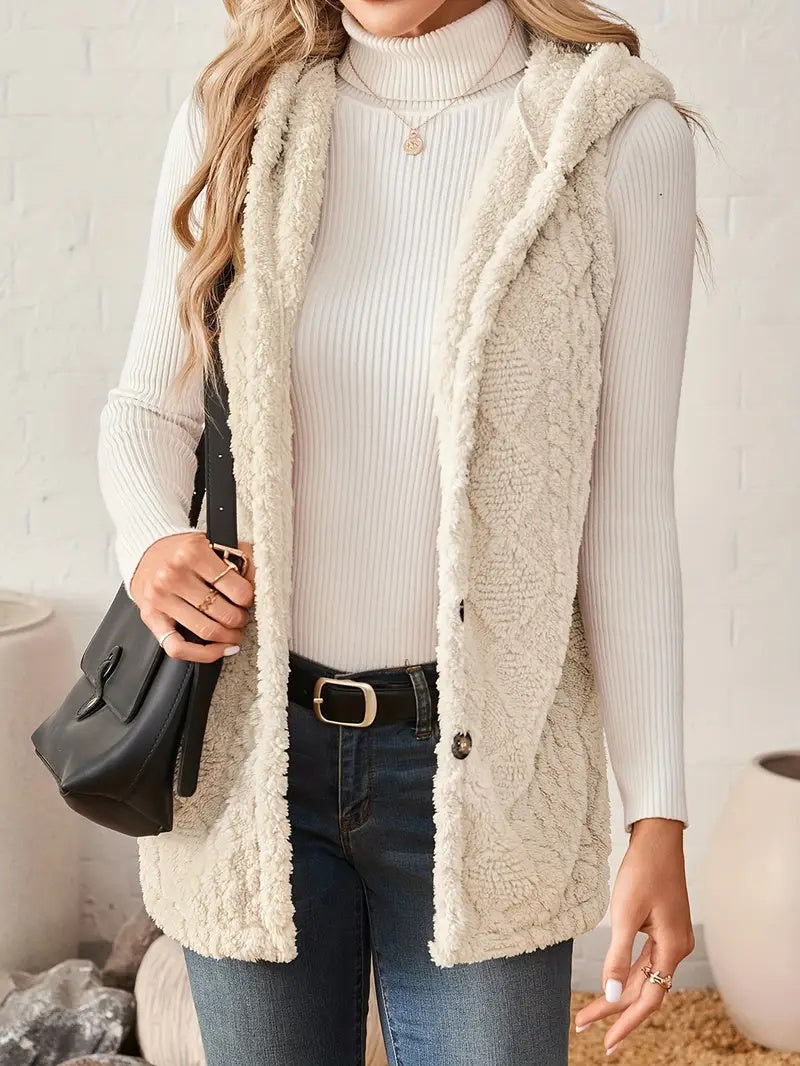 Miss Velora Helena Hooded Vest in Beige