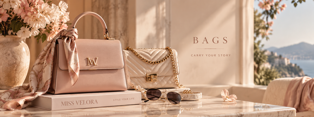 Women’s handbags styled in an elegant luxury fashion setting