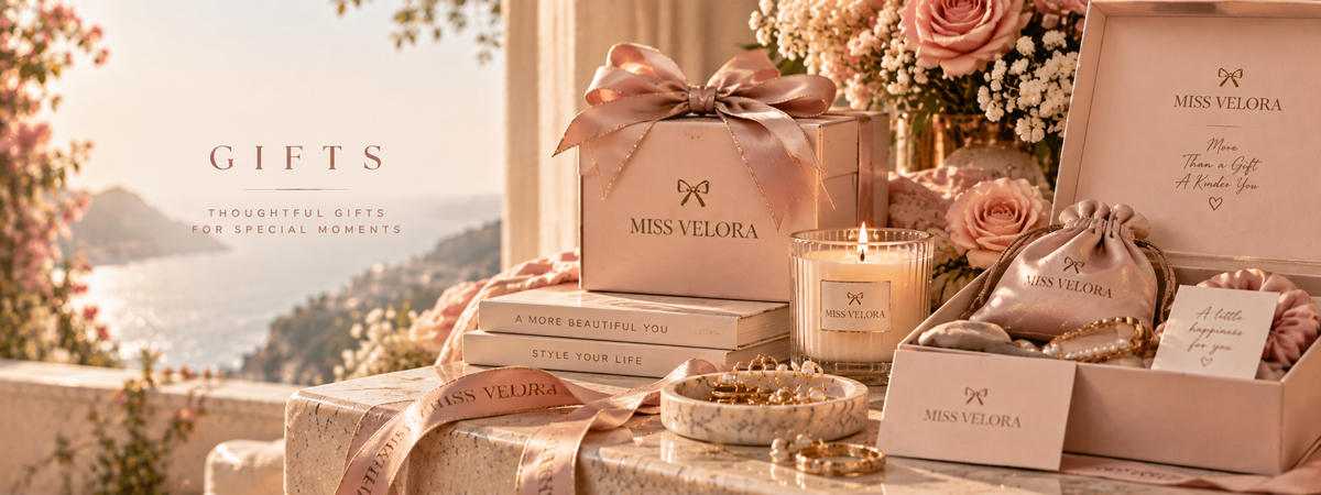 Elegant gifts for women styled in a feminine luxury setting