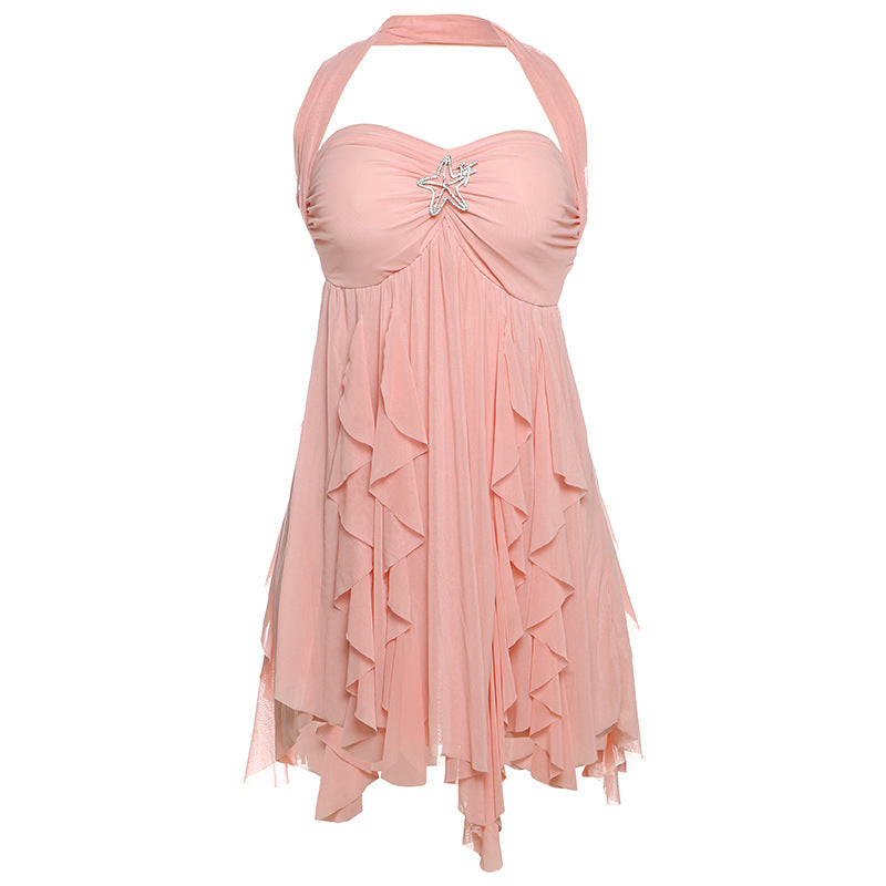 Miss Velora Circe Mesh Mini Dress in Pink