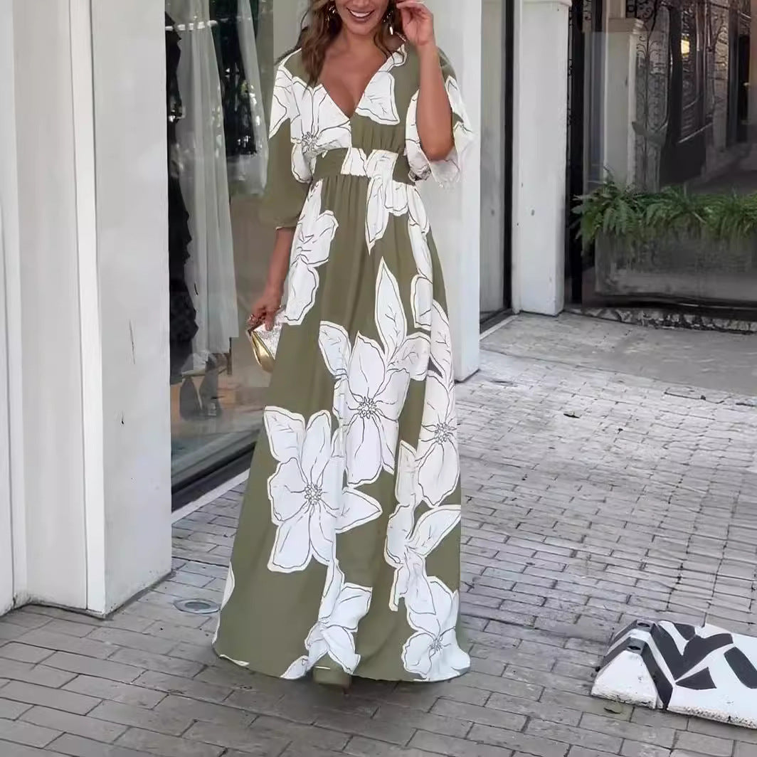 Miss Velora Zahara Floral Maxi Dress in Gray Bottom With Flowers