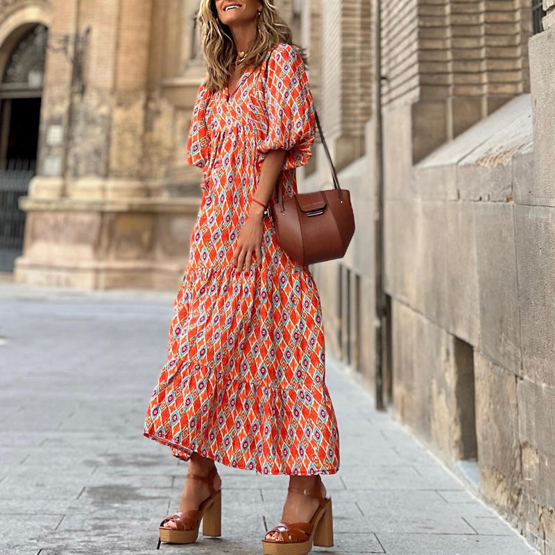 Miss Velora Florencia Dress in Red Geometry