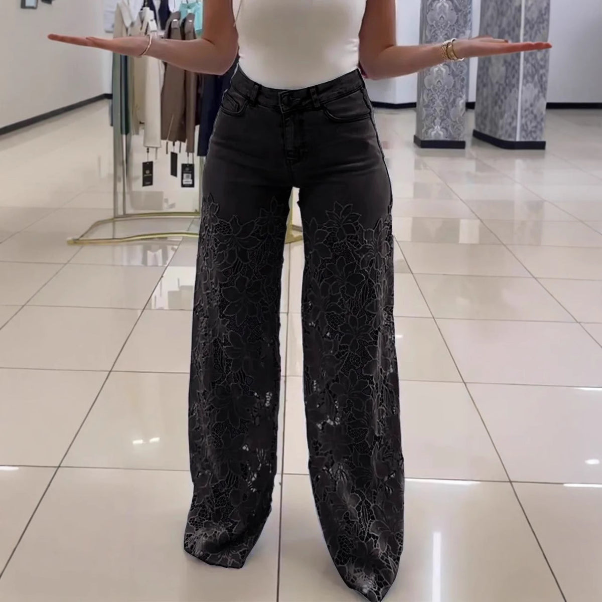 Miss Velora Lorena Lace Wide-Leg Pants, alternate product image 3