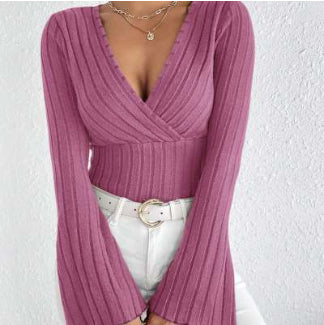 Miss Velora Leyla Ribbed Bell-Sleeve Top in Pink