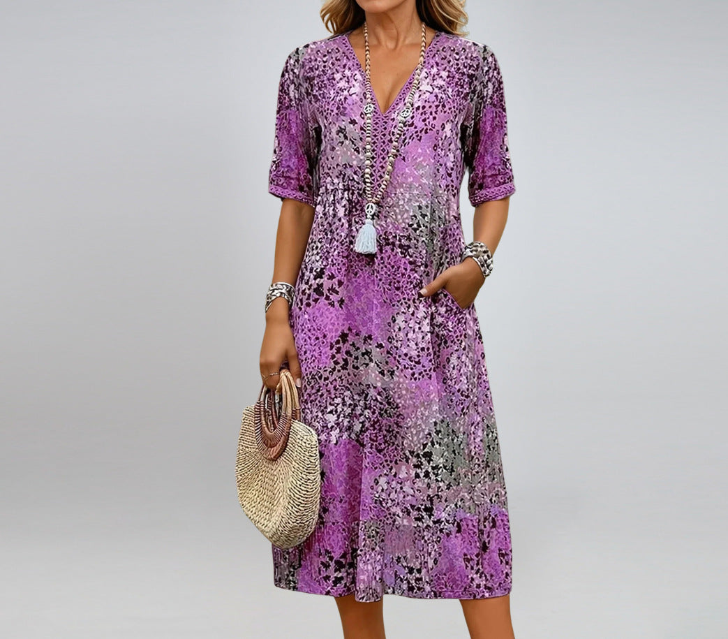 Miss Velora Safira Printed Midi Dress in Purple
