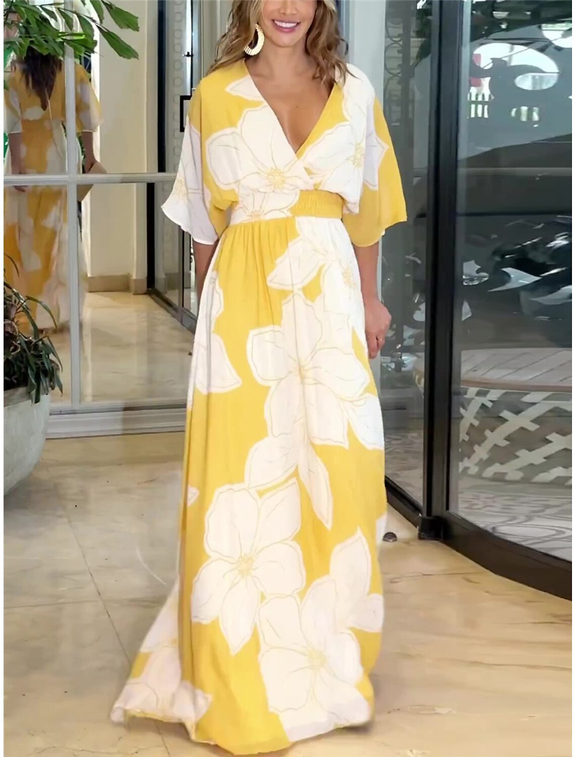 Miss Velora Zahara Floral Maxi Dress in Yellow Background Flower
