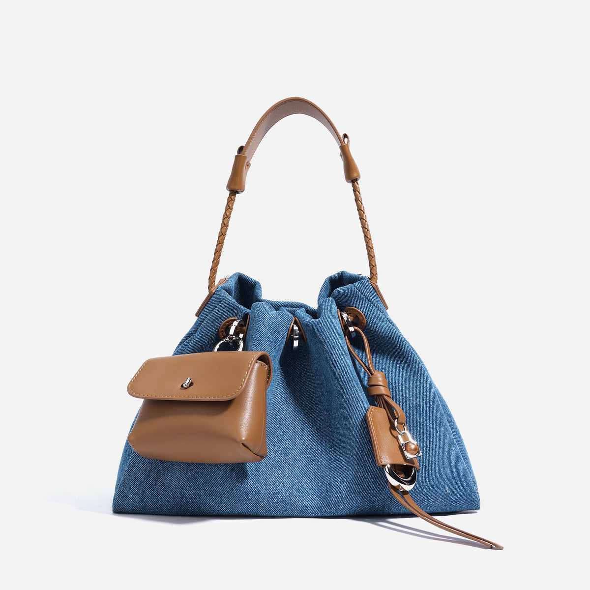 Miss Velora Mavi Denim Shoulder Bag in Denim With Brown