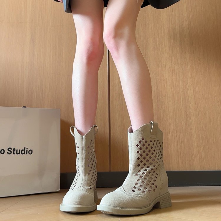 Miss Velora Aeris Mesh Boots in Beige