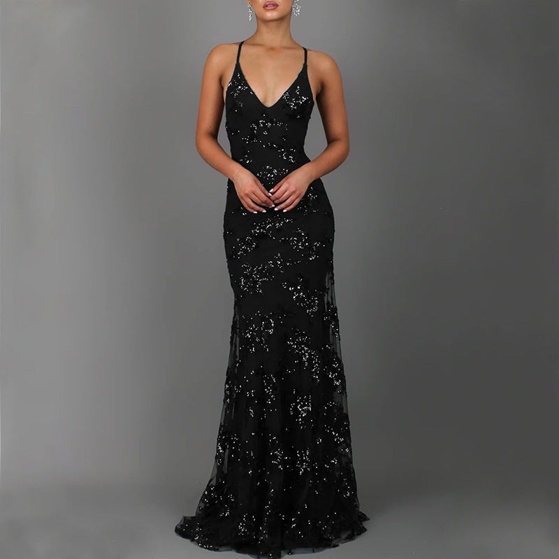 Miss Velora Estrella Sequin Maxi Dress in Black