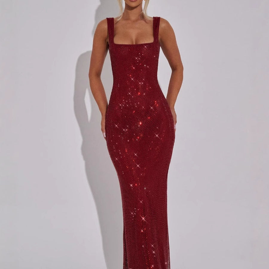 Miss Velora Electra Sequin Gown in Red