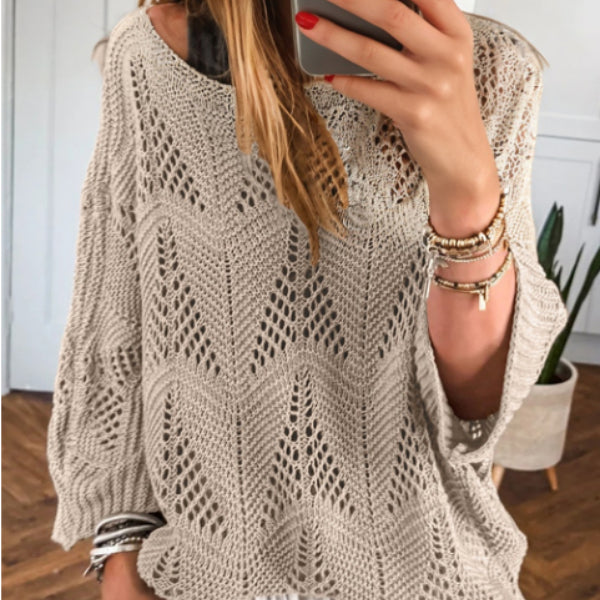 Miss Velora Gaia Openwork Sweater in Light Brown