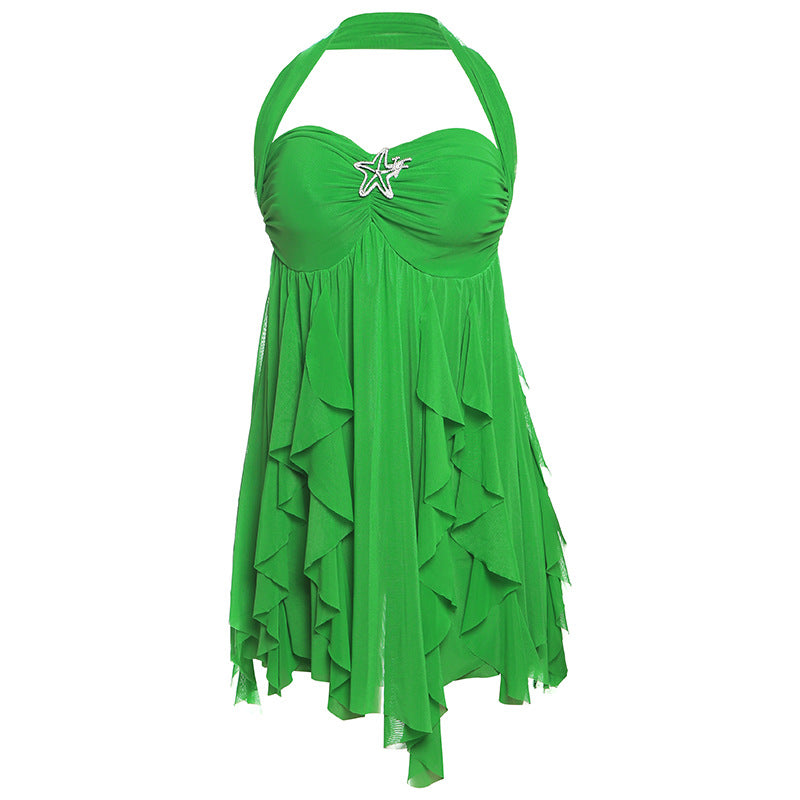 Miss Velora Circe Mesh Mini Dress in Green