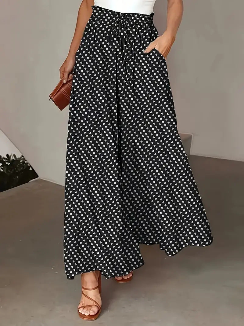 Miss Velora Mina Polka Wide-Leg Pants in Graphite Color