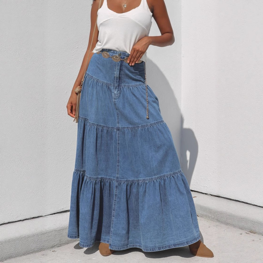 Miss Velora Calypso Denim Maxi Skirt, main product image