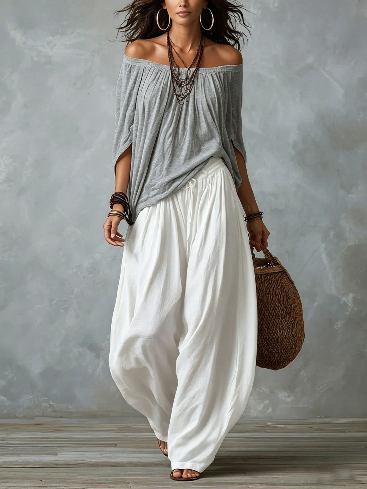 Miss Velora Isadora Set in White And Gray