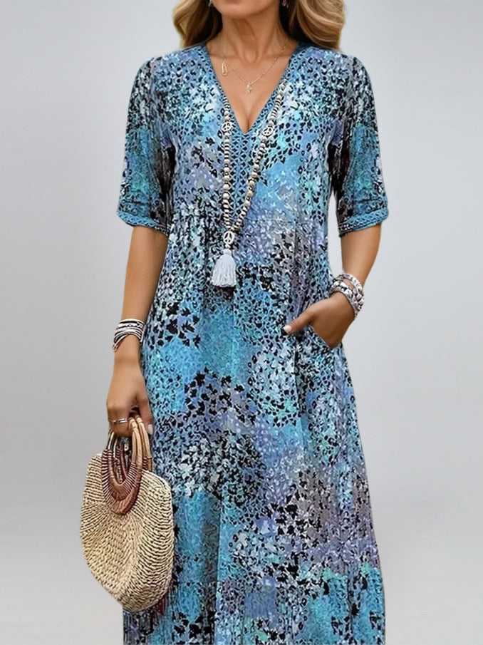 Miss Velora Safira Printed Midi Dress in Blue