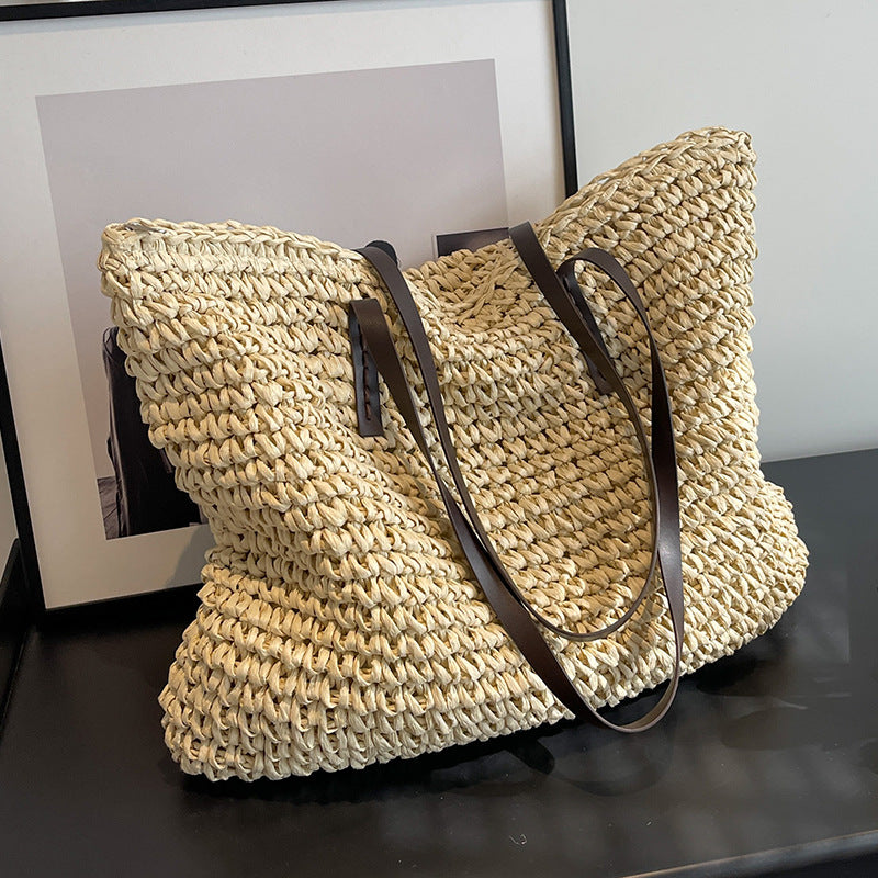 Miss Velora Marbella Woven Tote in Khaki