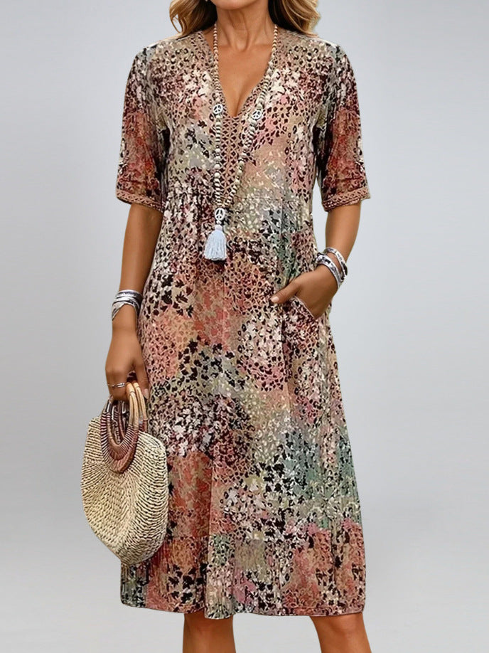 Miss Velora Safira Printed Midi Dress in Leopard Khaki