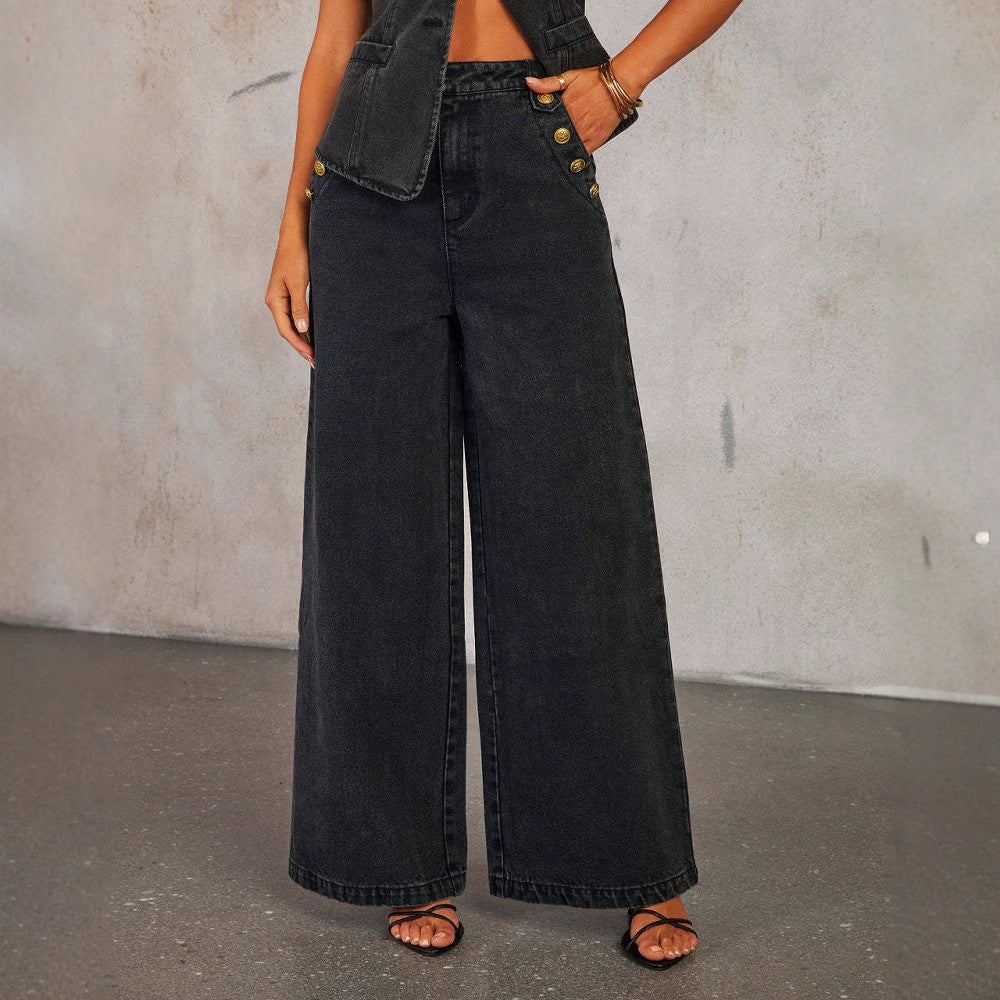 Miss Velora Celia Denim Set in Black Jeans