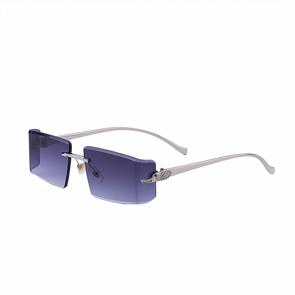 Miss Velora Soleil Crystal Rimless Sunglasses in C3 Silver Black Double Gray