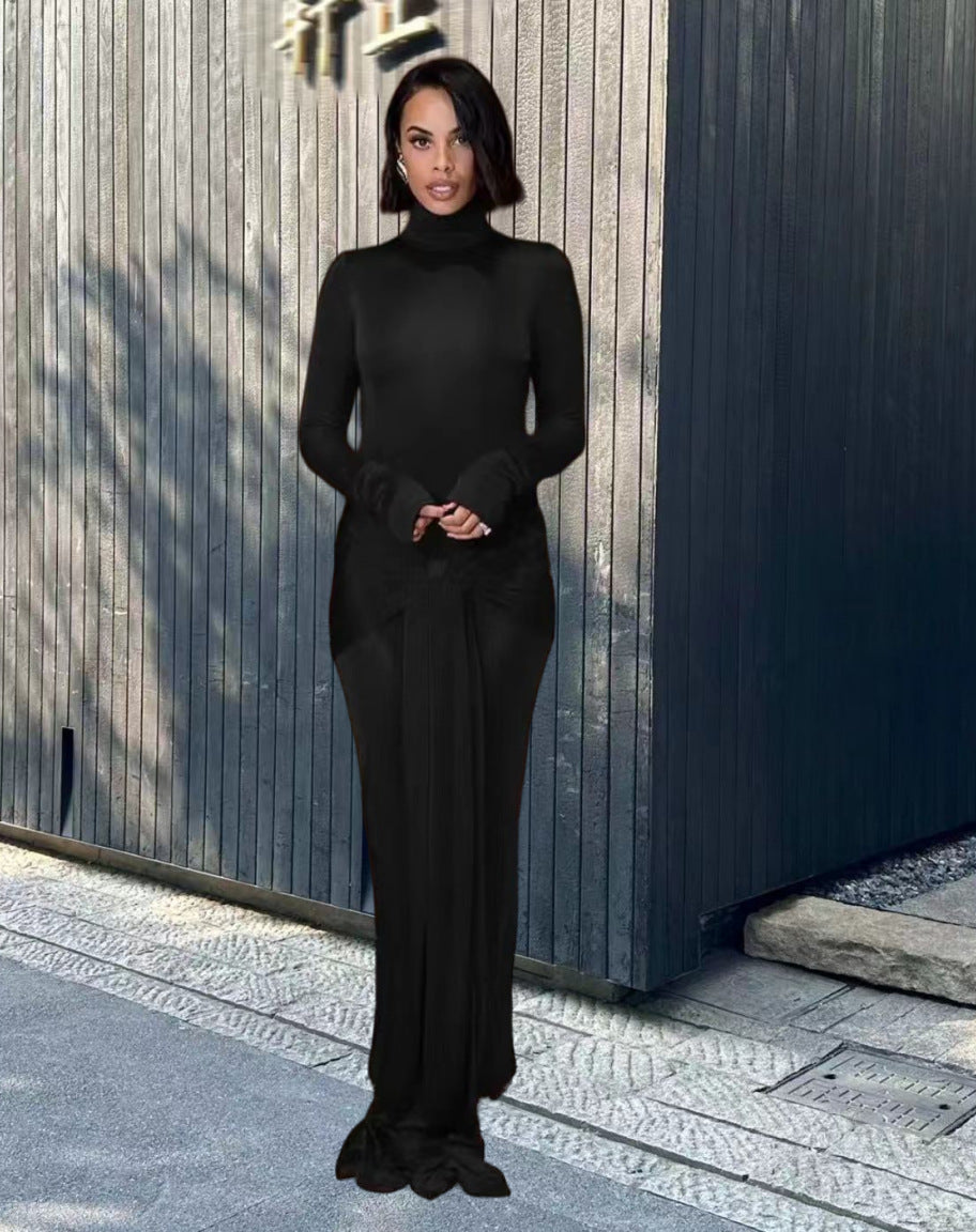 Miss Velora Valentina Lace-Up Maxi Dress in Black